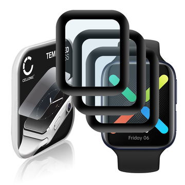 3x Vetrino protettivo 9H CELLONIC per Oppo Watch - 46mm, (3D Full Cover Screen protector 0,33mm per smartwacht, braccialetto fitness Full Glue), colore nero, pellicola salva-schermo di orologio smartwatch