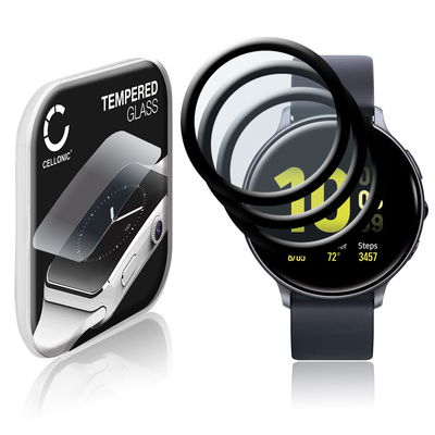 3x CELLONIC Display Schutzglas kompatibel mit Samsung Galaxy Watch Active 2 (44mm) Smartwatch / Fitness Tracker - 3D Full Cover 9H 0,33mm Full Glue - Smartwatchglas Schutzfolie schwarz Displayschutz Glas Folie Screen Protector Glass