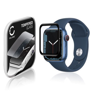 Vetrino protettivo 9H CELLONIC per Apple Watch 8 / 7 - 41mm, (3D Full Cover Screen protector 0,33mm per smartwacht, braccialetto fitness Full Glue), colore Trasparente, pellicola salva-schermo di orologio smartwatch