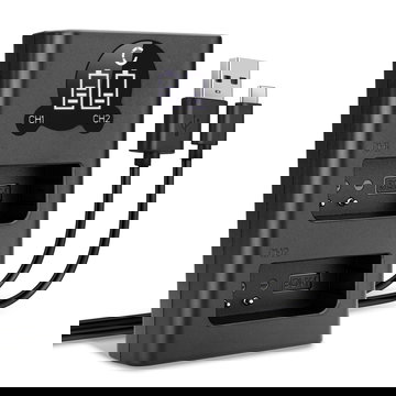 Caricatore USB doppio (BCN-1) per Olympus OM-D E-M1 OM-D E-M5 Mark II Pen E-P5 Pen-F + 1m + Cavo USB di CELLONIC