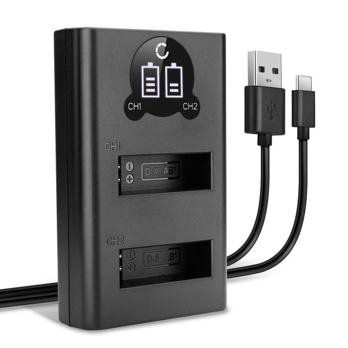 Chargeur double USB (AB1, P01, PT1) pour DJI Osmo Action 1, CP.OS.00000020.01 + 1m + Câble USB de CELLONIC