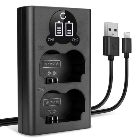 USB-Doppelladegerät (NP-W235) für FujiFilm X-T4 / GFX 50S II / GFX100S / X-H2S + 1m + USB Kabel von CELLONIC