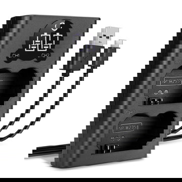 Caricatore USB doppio (NP-W235) per FujiFilm X-T4 / GFX 50S II / GFX100S / X-H2S + 1m + Cavo USB di CELLONIC