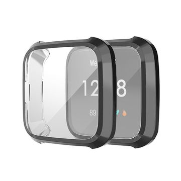 subtel Protection 2 en 1 pour FitBit Versa Lite - coque couleur noir anti rayure pour le verre et la monture de votre montre connectée.