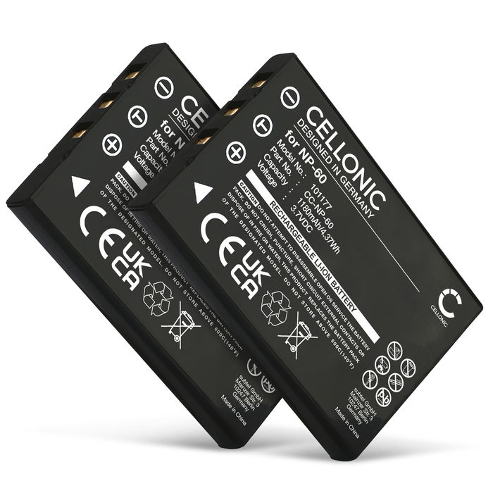 2x Akku für Rollei RCP-10325X Kamera, Ersatzakku 1180mAh Batterie