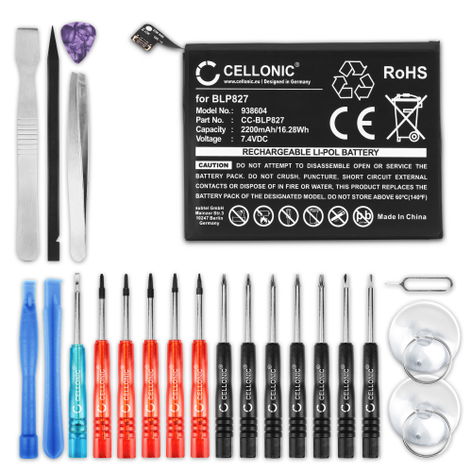 Batterie pour téléphones portables OnePlus 9 Pro BLP827 (2200mAh, 7.4V) + kit d'outils de CELLONIC