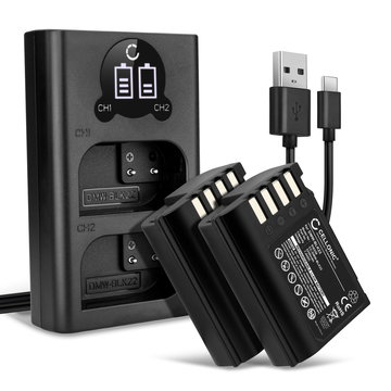 2x Kamera Akku für Panasonic Lumix G9, GH5S, DC-S5, DC-S5K, DC-GH5 II, DMW-BLK22, DMW-BTC15 - DMW-BLK22 Ersatzakku 2250mAh + Dual Ladegerät DMW-BTC15 Ladekabel, Batterie