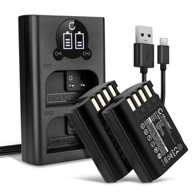 2x Batteria DMW-BLK22 per fotocamera Panasonic Lumix DC-GH5 II DC-GH6 DC-S5 G9 GH5 GH5S Affidabile ricambio da 1600mAh, marca CELLONIC + Caricabatterie Doppio