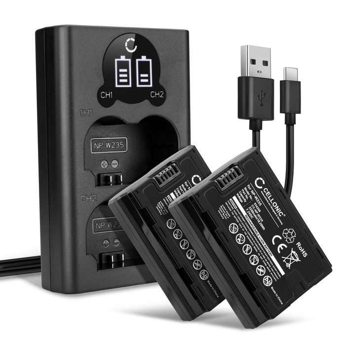 2x Fuji X-T4 Akku + Dual Ladegerät 2250mAh Ersatzakku Batterie von CELLONIC