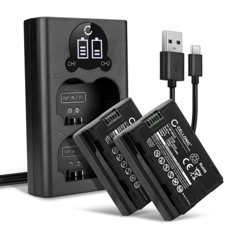 2x Batteria per FujiFilm GFX100S; GFX 50S II; Fuji FujiFilm X-T4 NP W235 (2250mAh, 7.2V) + Caricabatterie Doppio di CELLONIC