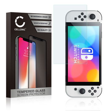 Vetro protettivo 9H CELLONIC per consolle Nintendo Switch OLED, Screen protector 2.5D 0,33mm Full Glue, colore Trasparente, pellicola salva-schermo, panzerglas
