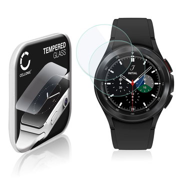2x CELLONIC Display Schutzglas kompatibel mit Samsung Galaxy Watch 4 Classic - 42mm (SM-R880, SM-R885) Smartwatch / Fitness Tracker - 2.5D 9H 0,33mm Full Glue - Smartwatchglas Schutzfolie Transparent Displayschutz Glas Folie Screen Protector Glass