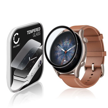 CELLONIC Display Schutzglas kompatibel mit Amazfit GTR 3 Pro Smartwatch / Fitness Tracker - 3D Full Cover 9H 0,33mm Full Glue - Smartwatchglas Schutzfolie schwarz Displayschutz Glas Folie Screen Protector Glass