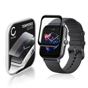 Vetrino protettivo 9H CELLONIC per Amazfit GTS 3, (3D Full Cover Screen protector 0,33mm per smartwacht, braccialetto fitness Full Glue), colore nero, pellicola salva-schermo di orologio smartwatch
