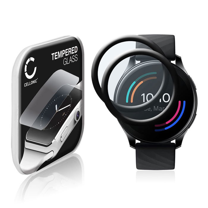 2x Vetrino protettivo 9H CELLONIC per OnePlus Watch, (3D Full Cover Screen protector 0,33mm per smartwacht, braccialetto fitness Full Glue), colore Trasparente, pellicola salva-schermo di orologio smartwatch