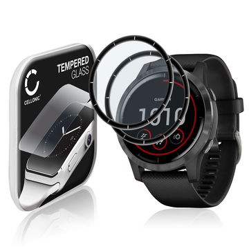 2x Vetrino protettivo 9H CELLONIC per Garmin vivoactive 4, (2.5D Screen protector 0,30mm per smartwacht, braccialetto fitness Full Glue), colore Trasparente, pellicola salva-schermo di orologio smartwatch