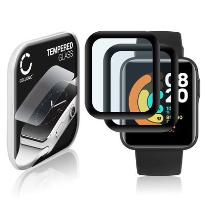 2x CELLONIC Display Schutzglas kompatibel mit Xiaomi Mi Watch Lite Smartwatch / Fitness Tracker - 3D Full Cover 9H 0,33mm Full Glue - Smartwatchglas Schutzfolie Transparent Displayschutz Glas Folie Screen Protector Glass
