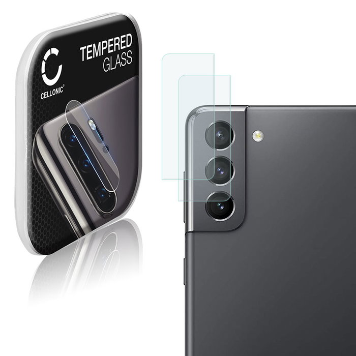 2x CELLONIC protection en verre pour objectif téléphone compatible avec Samsung Galaxy S21 (SM-G991) - Resistance 9H 0,33mm Full Glue protége lentille Transparent