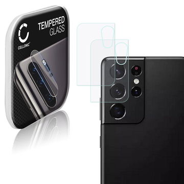 2x CELLONIC protection en verre pour objectif téléphone compatible avec Samsung Galaxy S21 Ultra (SM-G998) - Resistance 9H 0,33mm Full Glue protége lentille Transparent