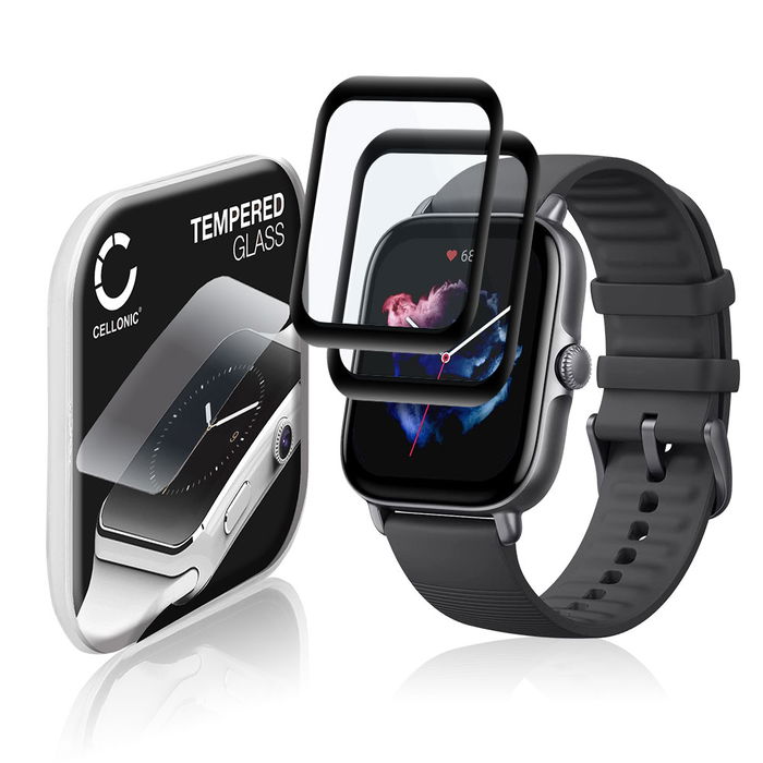 2x Displayschutzglas Amazfit GTS 3 (3D Full Cover, 9H, 0,33mm, Full Glue) Displayschutz Tempered Glass