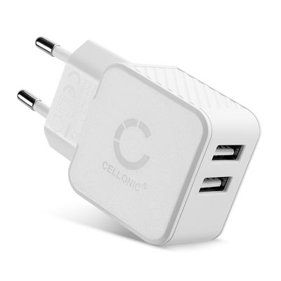 Chargeur USB 2 Ports 5V 3.4A 17W blanc bloc alimentation USB 100V - 240V, pour un chargement sur prise secteur Smartphone / téléphone portable, tablette, enceinte, iPhone, Apple, Samsung