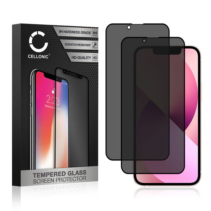 2x Vetro temperato CELLONIC per Apple iPhone 13 mini, screen protector (Protezione da sguardi indiscreti 9H 0,33mm Full Glue) nero Pellicola salva schermo per telefono cellulare smartphone