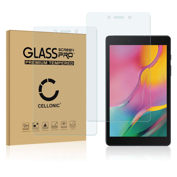 2x Vetrino protettivo 9H CELLONIC per tablet Samsung Galaxy Tab A 8.0 (2019) SM-T290, (2.5D Screen protector 0,33mm Full Glue), colore Trasparente, pellicola salva-schermo anche per e-reader