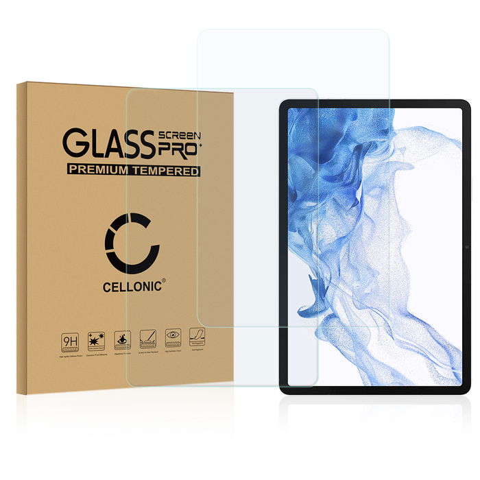 2x Vetrino protettivo 9H CELLONIC per tablet Samsung Galaxy Tab S8 X700N, (2.5D Screen protector 0,33mm Full Glue), colore Trasparente, pellicola salva-schermo anche per e-reader