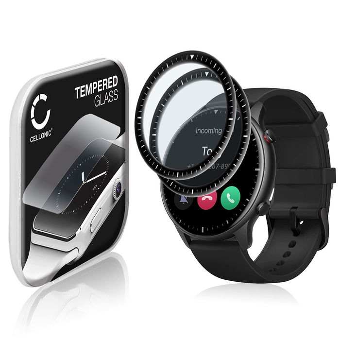 2x Protection d'écran en verre Amazfit GTR 2 (3D Full Cover, 9H, 0,33mm, Full Glue) Verre trempé