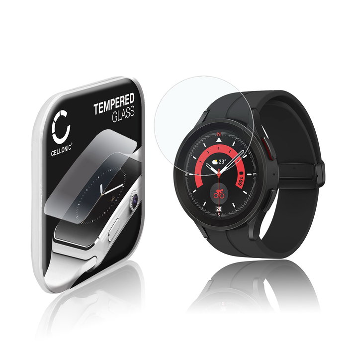 CELLONIC Display Schutzglas kompatibel mit Samsung Galaxy Watch 5 Pro Smartwatch / Fitness Tracker - 2.5D 9H 0,30mm Full Glue - Smartwatchglas Schutzfolie Transparent Displayschutz Glas Folie Screen Protector Glass