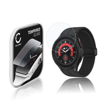 Vetrino protettivo 9H CELLONIC per Samsung Galaxy Watch 5 Pro, (2.5D Screen protector 0,30mm per smartwacht, braccialetto fitness Full Glue), colore Trasparente, pellicola salva-schermo di orologio smartwatch