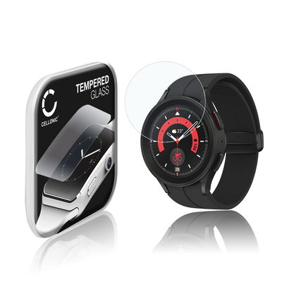 Vetrino protettivo 9H CELLONIC per Samsung Galaxy Watch 5 Pro, (2.5D Screen protector 0,30mm per smartwacht, braccialetto fitness Full Glue), colore Trasparente, pellicola salva-schermo di orologio smartwatch