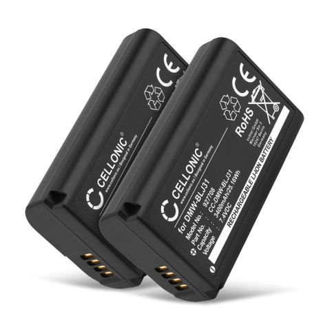 2x Battery for Panasonic Lumix DC-S1, DC-S1H, DC-S1M2, DC-S1M2ES DMW-BLJ31 (3400mAh, 7.4V) from CELLONIC