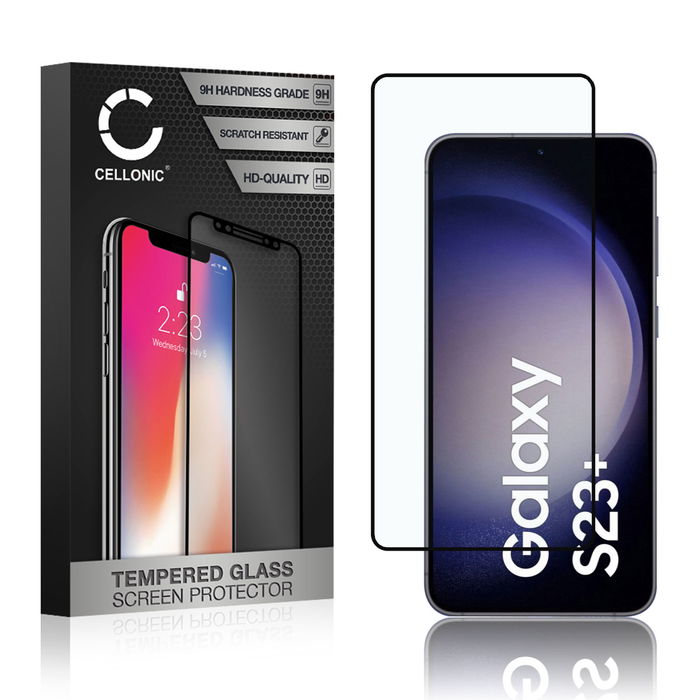 CELLONIC Display Schutzglas kompatibel mit Samsung Galaxy S23 Plus Handyglas - 3D Case-friendly 9H 0,33mm Full Glue schwarz - Handy Schutzfolie Displayschutz Glas Folie, Screen Protector Glass