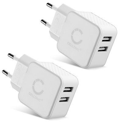 2x Chargeur USB EU-Plug 2 Ports pour 5V / 1A, 1000mA avec 17W, 3.4A, 5V bloc alimentation USB 2x connecteur USB Chargeur multi USB prise secteur usb