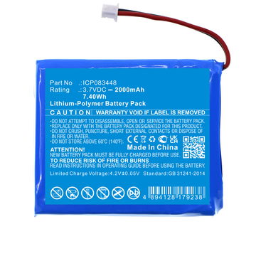 Batterie pour Stabo Freecomm 850, Albrecht Tectalk Float PMR446, ICP083448 3.7V 2000mAh Lithium Polymère de CELLONIC