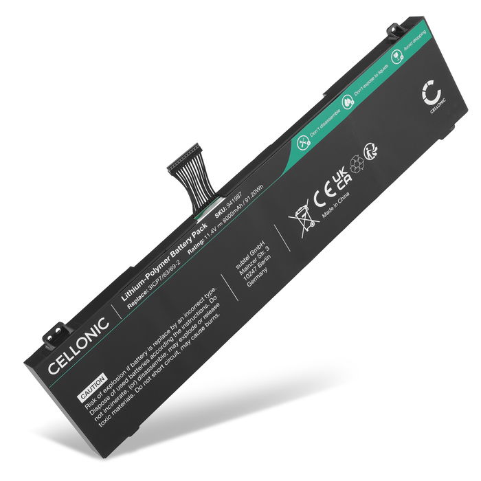 Batteria per portatile Schenker XMG Fusion 15 XFU15L19, 3ICP7/63/69-2, GKIDT-00-13-3S2P-0 ricambio per laptop 8000mAh 11.4V 