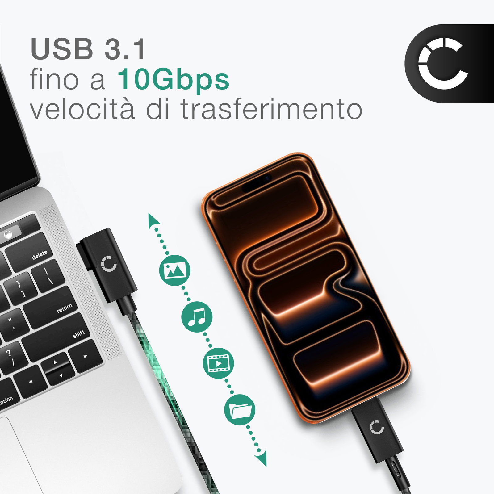 Slabo Cavo USB Tipo C Per Black Shark 3 5G E 3 Pro, 1m, Nero, Ricarica Veloce E Sincronizzazione Dati 5 Gbit/s