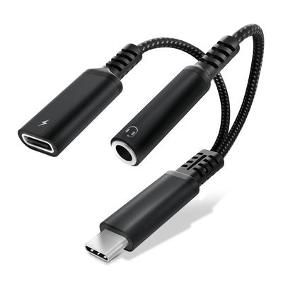 CELLONIC Adattatore USB-C per jack cuffie 3,5mm e per ricarica rapida via USB-C con Power Delivery fino a 60W - compatibile con iPhone, Samsung, smartphone, cuffie auricolari - colore nero