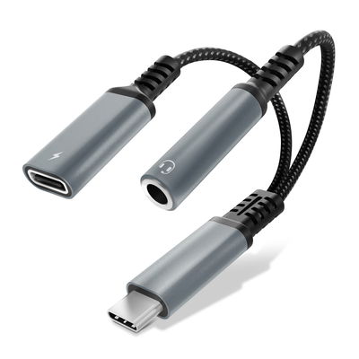 Adaptateur USB C jack écouteurs 3,5 mm Répartiteur Aux audio et chargeur 60 W PD pour iPhone, Samsung, téléphone, casque, écouteurs - argent