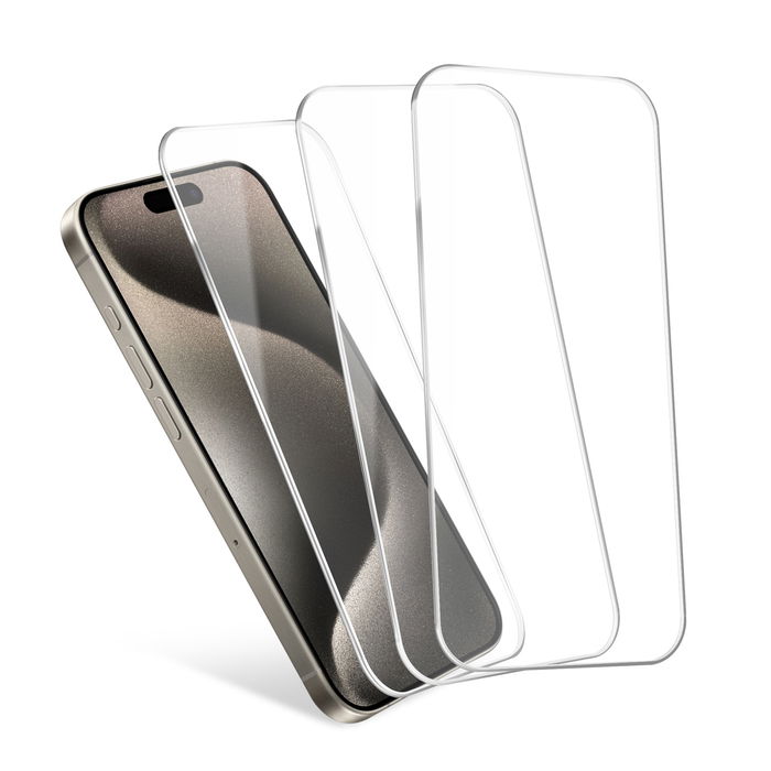 3x Protection d’écran iPhone 15 Pro de CELLONIC - Protection d’écran pour smartphone 2.5D Full Glue 6,1", verre trempé 9H ultra fin de 0,33 mm d'épaisseur
