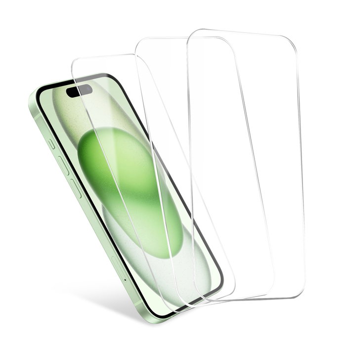 3x Protection d’écran iPhone 15 & iPhone 15 Pro de CELLONIC - Protection d’écran pour smartphone 2.5D Full Glue 6,1", verre trempé 9H ultra-fin
