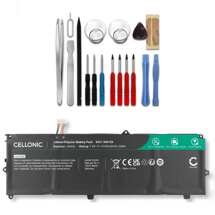 HP ji04xl Akku + Werkzeug-Set 5700mAh Ersatzakku Batterie von Cellonic