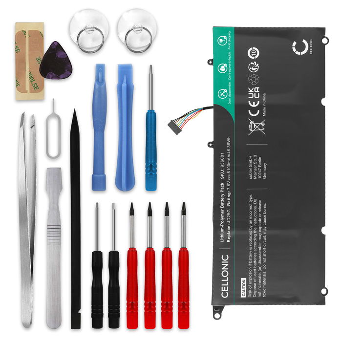 Dell XPS 13D-9343 Akku + Werkzeug-Set 6100mAh Ersatzakku Batterie von subtel