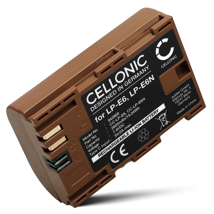 Batterie pour Canon EOS 80D, 70D, 60D, 7D, 6D, 5DS, EOS 5D Mark IV, III, II TLP-E6P (2600mAh, 7.4V) de CELLONIC
