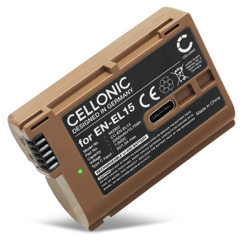 Batteria per Nikon D850; D750; D7500 EN-EL15b EN-EL15a (2250mAh, 7.4V) con porta USB-C di CELLONIC