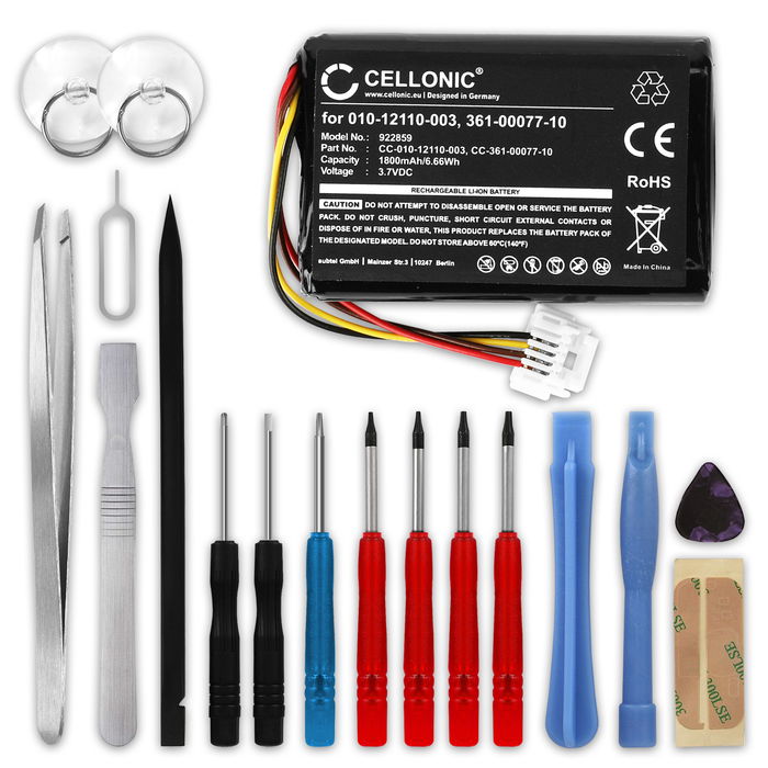 2x Akku für Garmin Zumo 590LM, Zumo 595LM 1800mAh + Werkzeug-Set 17tlg von CELLONIC