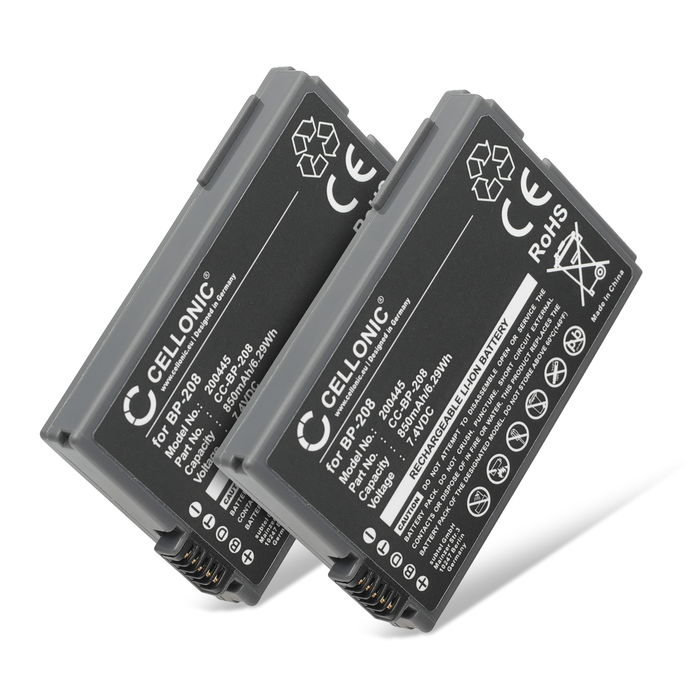 2x Batteria per Canon DC100 DC20 DC10 DC40 DC95 DC19 DC201 MVX4i MVX460 DC21 DC220 MVX450 HR10 BP-208 BP-208DG (700mAh, 7.4V) marca CELLONIC