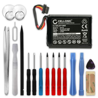 Batteria per TomTom Via Live 120, 125, 120 Live Western Europe, GO Live 820 Europe, XL Live, XL 340M Live, XL 340TM Live, 4EL0.001.01, VF3A 1100mAh + Set di strumenti 17pz, marca CELLONIC, ricambi di lunga durata per navigatori