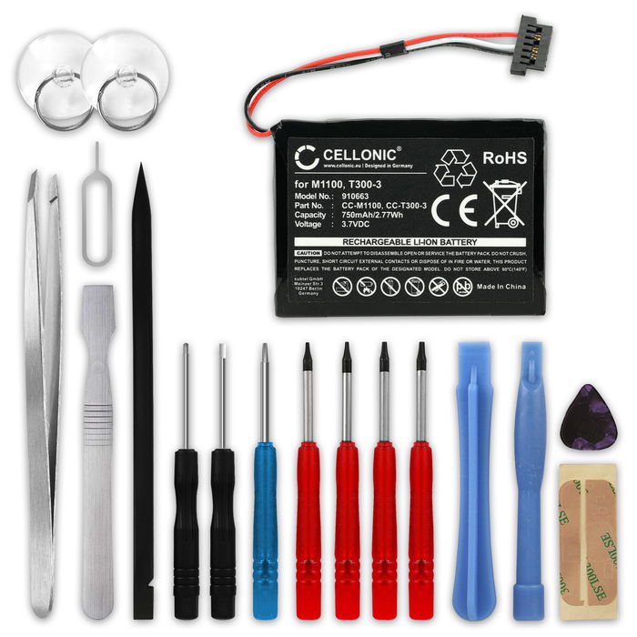 Batteria per Mitac Mio Moov M400, Mio Moov M405, Mio N177, Mio Moov 500, M1100, 338937010172 750mAh + Set di strumenti 17pz di subtel